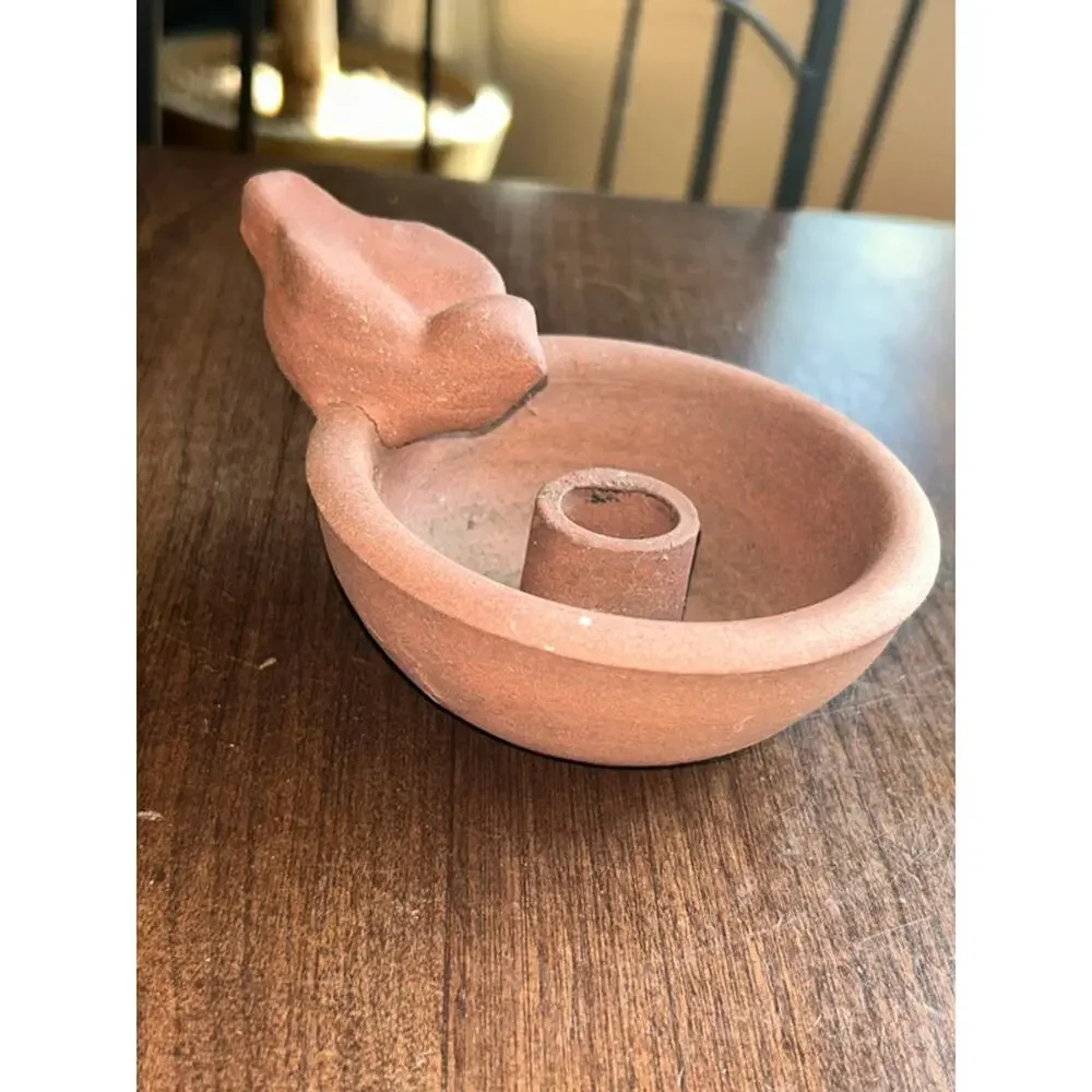 Handmade terracotta pottery candle holder unglazed red clay finish